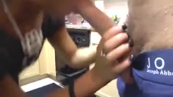 White girl give Amateur BlowJob in the kitchen